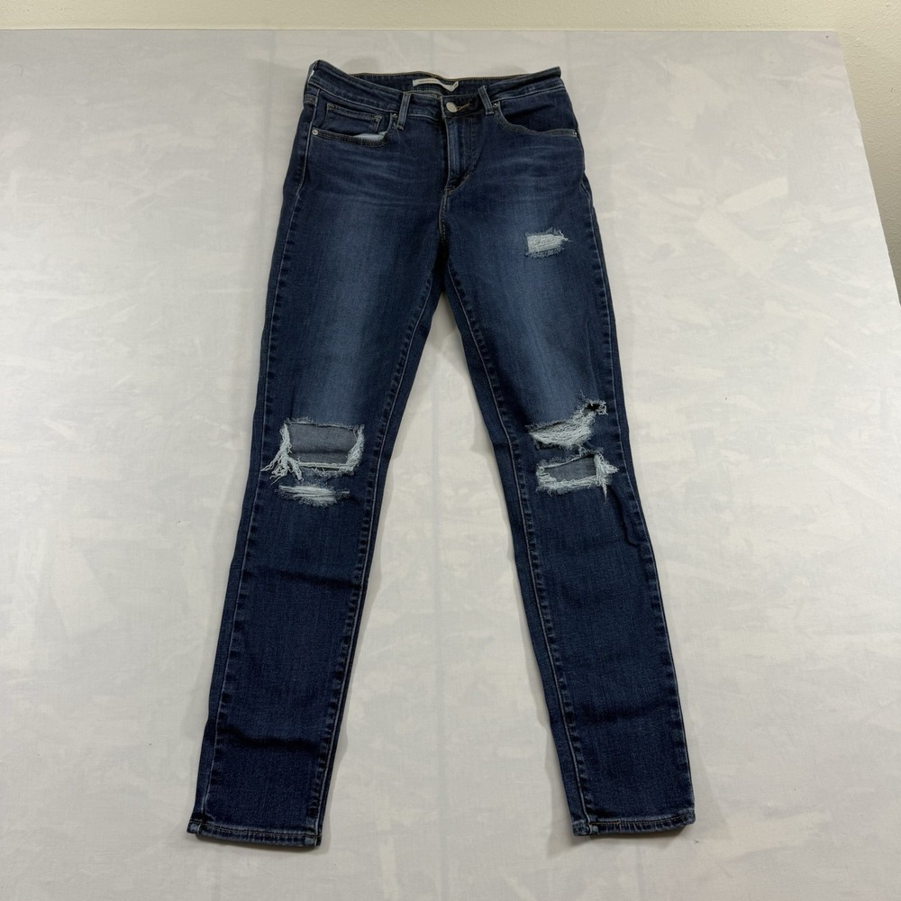 Levi's 721 High Rise Skinny Jeans W28 L30 Distressed Ripped Blue Denim